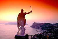 Caesar Statue above the Bay of Naples. Ceasar Augustus Hotel. Anacapri. Capri. Bay of Naples. Campania. Italy