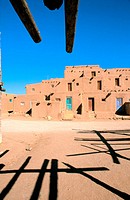 Morning light on the 3-story adobe North House (World Heritage Site), Taos Pueblo, New Mexico, USA