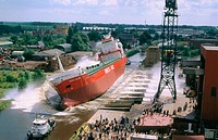 Launch of a ship. Groningen. Netherlands