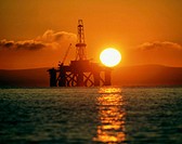 Semi-submersible oil rig at sunrise. Firth of Forth. Scotland