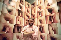 Oliviero Toscani with his work ´Sex XY XX´, 45th Venice Biennale, 1993