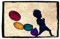 Balloon silhouette, child running
