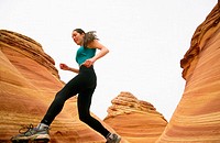 Trail running. ´The Wave´. Coyote Buttes. Grand Staircase-Escalante National Monument. Utah. USA