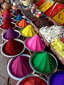 Colored powder for Hindu rituals for sale in market. Bangalore. Karnataka, India