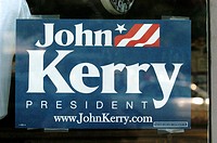 2004 presidential campaign: A John Kerry poster in the window of a Washington DC business.