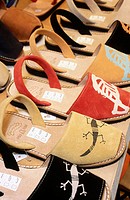 ´Albarques´ traditional shoes for sale. Palma de Mallorca. Majorca, Balearic Islands. Spain