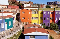 Multicoloured houses in Cerro Bellavista. Valparaíso. Chile.