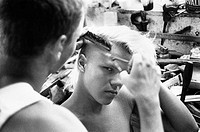 Punk getting haircut, Sweden