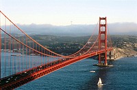 Sailboat beneath the Golden Gate bridge. San Francisco. California. USA
