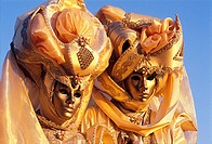 Couple with carnival costume and mask in Venice, Venice, Italy, Europe