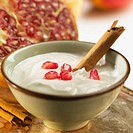 Bowl of yoghurt with pomegranate and vanilla