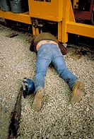 CPR (Canadian Pacific Railway) workers for tie gang which operates all over British Columbia, seasonal jobs in Canada. This man is trying to take out ...