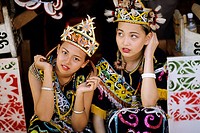 Women in traditional dress during Gawai Dayak fest. Borneo, Malaysia