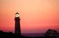 Sunset at Yaquina Head lighthouse. Oregon, USA