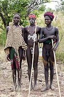 Mursi boys. Omo valley tribe. South Ethiopia.