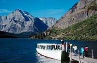 Tour boat. Lake Josephine. Glacier National Park. Montana Northern. USA.