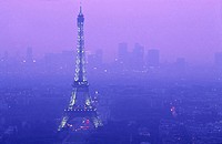 View from the Montparnasse tower, Eiffel tower, La Défense, Paris. France