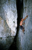 Rock climbing in Mont-Ral. Sierra de Prades. Tarragona. Cataluña. Spain.