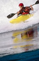 White water kayaker. Skookumchuck Rapids, British Columbia, Canada