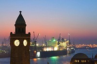 Elbe River and Hamburg Harbour at Night. Hamburg, Germany.