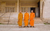 Buddhist monks at Tuol Sleng (Security Prison 21, or S-21). Phnom Penh, Cambodia. Formerly known as Tuol Svay Prey High School, it became in 1975 the ...