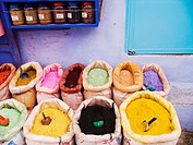 Dyes in a shop, Chefchaouen. Morocco