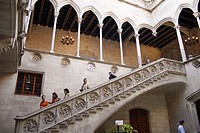 Gothic courtyard and stairs. Palau de la Generalitat. Plaça de Sant Jaume. Barcelona. Spain.