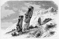 Ronororaka. Inside Volcano. South Eastern side. Drawing of A. De Bar from sketches of Mr. Alphonse Pinart. Easter Island, Chile.