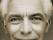 Sepia of close-up of 60 year old Caucasian man, including nose, eyes and forehead