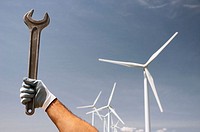 Holding a wrench in a windfarm in Navarra, Spain.