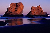 Sea stacks on the beach at Bandon in early morning light, Southern Oregon coast, USA