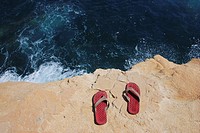 Slippers on cliff. Cabo de Gata, Almeria province, Andalucia, Spain