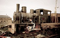 Old AHM steam locomotive, Sagunto, Valencia. Spain.