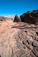 Desert and sandstone mountains, Wadi Rum. Jordan