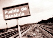 Puebla de Sanabria train station sign. Zamora province, Castilla-Leon, Spain