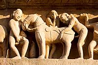 Sex with horse, sculpture on Lakshmana Temple. Khajuraho. Madhya Pradesh, India
