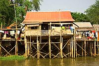 Cambodia  Tonle Sap Lake  Houses on stilts line the shore of Tonle Sap Lake