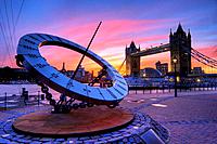 tower bridge and giant time sundial dusk sunset london england uk europe