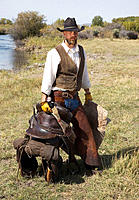 Montana cowboy, saddle, Montana, USA.