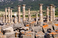 Temple of Augustus, ruins of old roman city of Baelo Claudia, Tarifa. Cadiz province, Andalucia, Spain