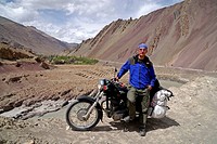A Tourist is driving Enfield in the Himalayas