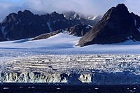Glaciers and icebergs at the Svalbard archipelago. Spitsbergen island, Arctic Ocean, Norway