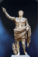 The Prima Porta Augustus displayed in the Braccio Nuovo (New Wing) of Museo Chiaramonti, Vatican Museums, Rome, Italy
