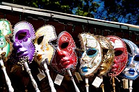 Venetian masks of carnival exposed for the sale.The masks and the disguises are basic in the Carnival of Venice, this carnival became popular in the 1...