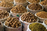 Raisons, almonds, walnuts and pistachio nuts for sale at the Market in Kashgar (Along the Silk Road), Xinjiang Province, China