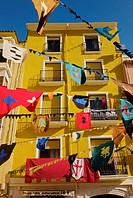 building and flags in Cocentaina during Feria de Tots els Sants, Cocentaina, Alicante, Comunidad Valenciana, Spain,Europe