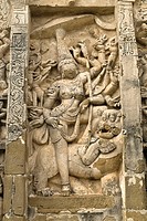 Goddess Durga sculpture in  Kailasanatha temple in Kanchipuram, Tamil Nadu, India. The temple  was built by Pallava King Narasimhavarman II (Rajasimha...