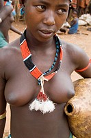 Ethiopia, South, Dimeka village, woman of Hamer ethnic group