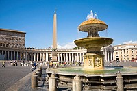 Obelisk and fountain in Saint Peter’s Square, Piazza San Pietro, Vatican City, Rome, Italy
