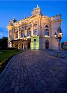 Poland, Krakow, Slowacki Theatre at night